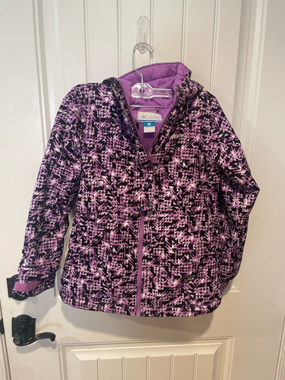 Columbia Girls' Purple & Black Patterned Hooded snowcation Jacket size M